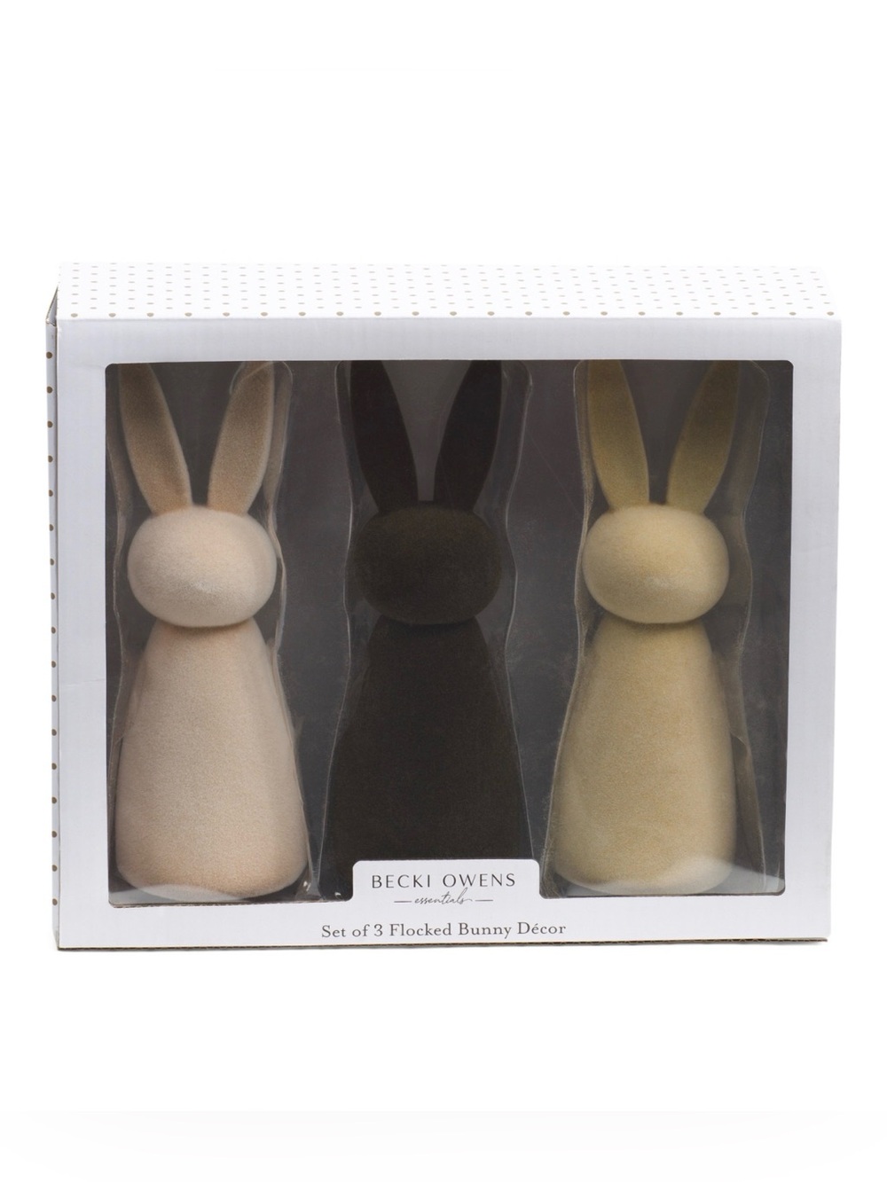 🩶Becki Owens Flocked Bunny SET of 3 Neutral Rabbits - NWT🩶